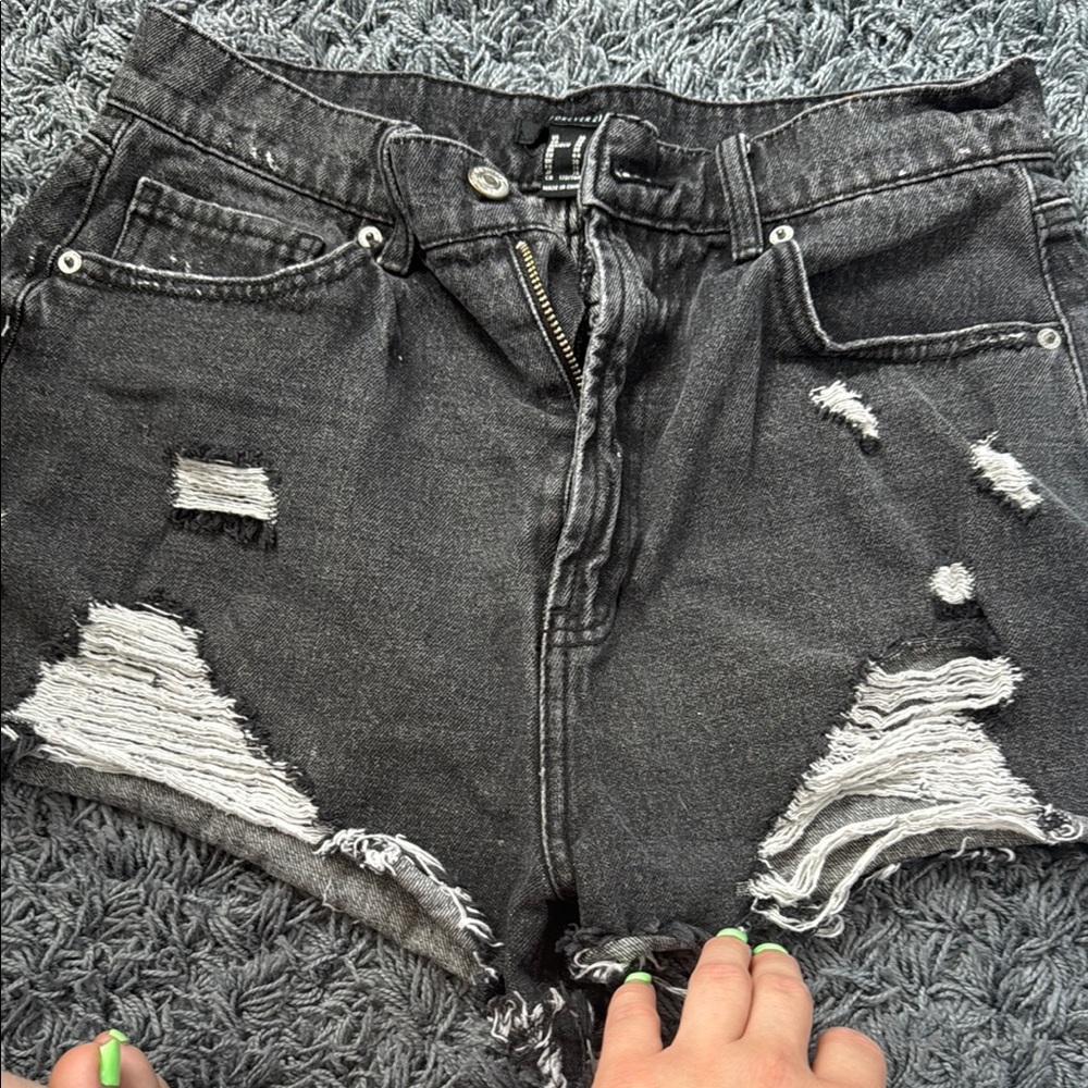Forever 21 Black Distressed Jean Shorts